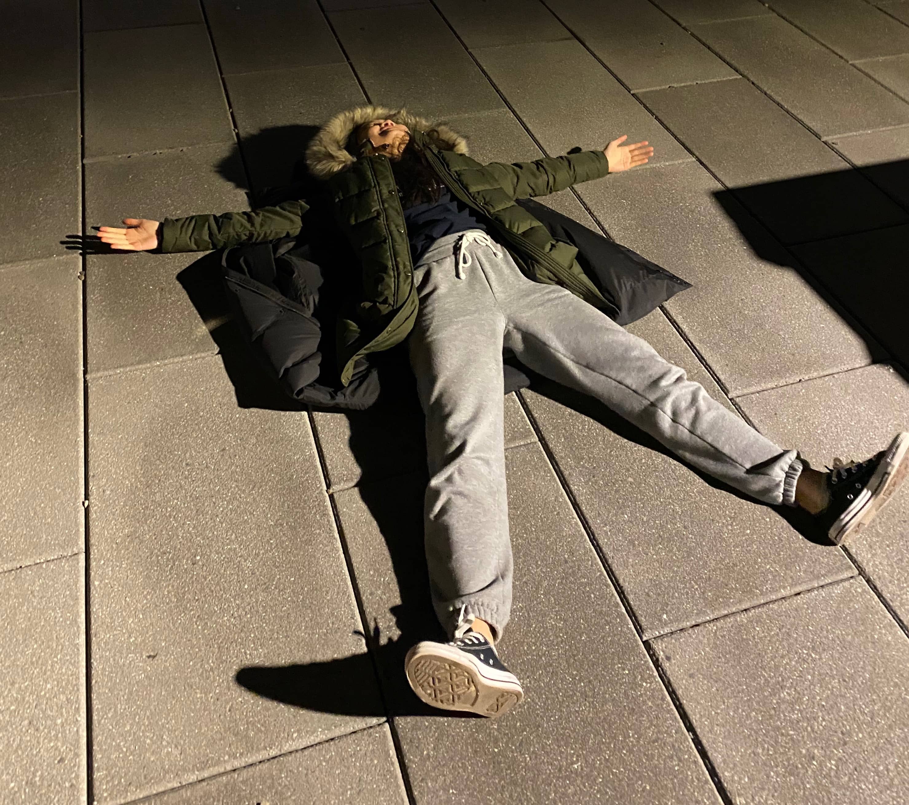 Angie makes a concrete angel